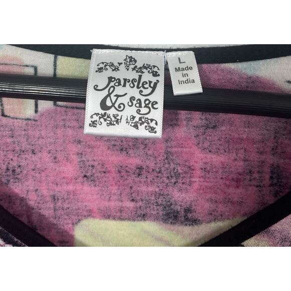 Parsley & Sage Abstract Art Print Short Sleeve Top Large Women’s Tunic Boho Y2K - Picture 3 of 9